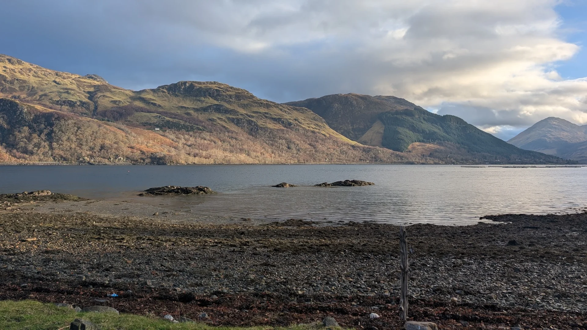Soft winter light on the mountains across Loch Duich